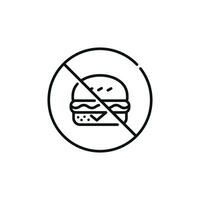 No burger allowed line icon sign symbol isolated on white background. No food sign symbol vector