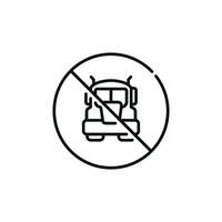 No truck line icon sign symbol isolated on white background. No vehicles allowed line icon vector