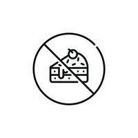 No cake allowed line icon sign symbol isolated on white background. No food sign symbol vector