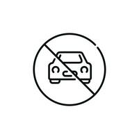 No car line icon sign symbol isolated on white background. No vehicles allowed line icon vector