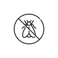 No insects line icon sign symbol isolated on white background. Fly prohibition line icon vector