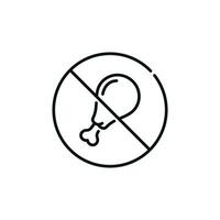 No chicken leg allowed line icon sign symbol isolated on white background. No food sign symbol vector