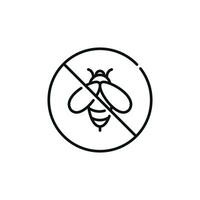 No insects line icon sign symbol isolated on white background. Bee prohibition line icon vector