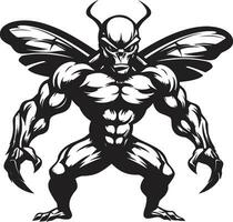 Muscular Hornet Mascot Black Vector Logo Ferocious Insect Icon Iconic Black Emblem