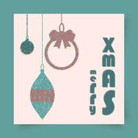 Merry Christmas and Happy New year colorful card with retro riso, risograph print effect. Layered elements in vintage trendy style. Typography composition for greeting cards, posters and branding. vector