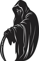 Emblem of the Abyss Minimalist Symbol Serenity in Monochrome Grim Reaper Design vector