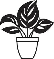 Elegant Plant Majesty Vector Logo Icon Potted Serenity in Black and White Emblematic Design