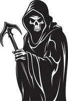 Embrace of the Shadows Black Logo Design Majestic Reaper Majesty Emblematic Vector Icon