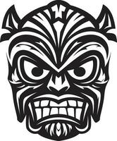 intrincado tiki tótem icónico monocromo vector emblema tribal tradicion negro tiki máscara logo silueta