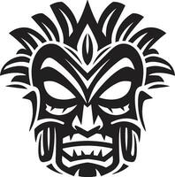 Simplistic Essence of Culture Tiki Mask Emblem Emblematic Serenade in Black and White Tribal Design vector