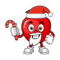 Strawberry fruit santa cartoon character holds christmas candies vector