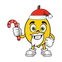 Lemon fruit santa cartoon character holds christmas candies vector