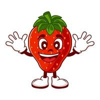 Vector cute strawberry cartoon characters illustration smiling in kawaii style