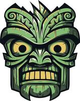 Regal Emblem of Indigenous Culture Modern Tiki Mask Icon Serenity in Tribal Majesty Monochromatic Emblem Design vector