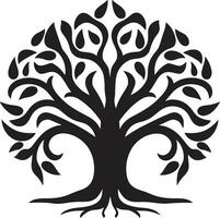 Elegant Symbol of Growth Vector Tree Silhouette Leafy Majesty in Monochrome Emblematic Design