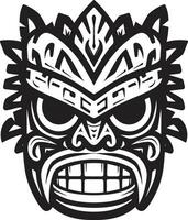 Serenity in Tribal Elegance Monochromatic Mask Silhouette Cultural Excellence in Simplicity Tiki Symbol in Black vector