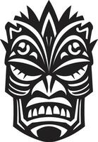 Cultural Heritage Excellence Monochrome Vector Tiki Icon of Ancient Wisdom Monochromatic Tiki Mask Emblem
