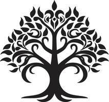 real árbol majestad emblemático emblema serenidad en negro y blanco frondoso diseño vector