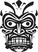 intrincado tiki tótem icónico monocromo vector emblema tribal tradicion negro tiki máscara logo silueta