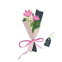 Bouquet of flower. Wild flower bouquet vector illustration. Summer flower. Floral bouquet wrapped in gift paper. Gift for special day, celebration day like birthday, teacher day, women day.