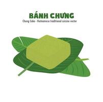 Chung cake vector set. Unwrapped chung cake on green leaves. Vietnamese cuisine. Vietnamese traditional new year. Square sticky rice stuffed in green leaves. Banh chung. Happy Tet holiday. Tet food.