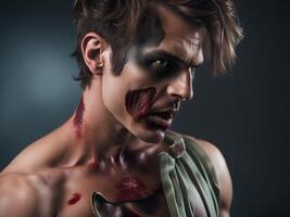 man with bloody makeup and halloween makeup photo