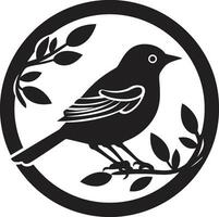 Woodlands Melodic Charm Black Robin Emblem Emblematic Natures Muse Logo Symbol vector