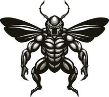 simplista belleza en negro muscular insecto icono depredador silueta majestad minimalista emblema vector