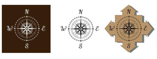 A set of three wind roses, compass rose on a white background. Vector illustration in flat style