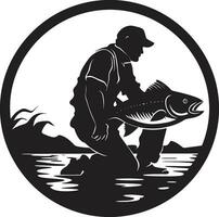 Fisherman Logo with Mountain Background Strength and Determination Fisherman Logo with Forest Background Connection and Harmony vector