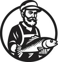 pescador logo con pescado éxito y abundancia pescador logo con red trabajo en equipo y camaradería vector