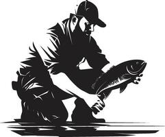 Fisherman Logo with Mascot A Symbol of Fun and Engagement Fisherman Logo with Outline A Simple and Elegant Design vector