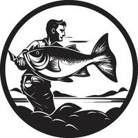 pescador logo con puesta de sol reflexión y gratitud pescador logo con Oceano antecedentes naturaleza y serenidad vector
