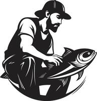 Fishermans Bounty Logo Symbol of Abundance Harvest and Celebration Fishermans Spirit Logo Symbol of Strength Resilience and Overcoming Challenges vector