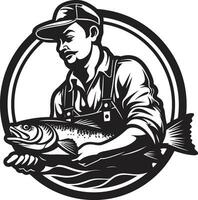 pescador logo con moderno antecedentes Progreso y innovación pescador logo con caligráfico fuente lujo y sofisticación vector