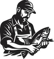 el pescador logo símbolo de difícil trabajo y perseverancia pescadores orgullo logo símbolo de pasión profesionalismo y excelencia vector