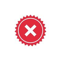 Cross mark vector icon in star badge. Symbol of rejected