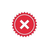 Cross mark vector icon in star badge. Symbol of rejected