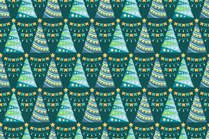 Seamless pattern with Christmas trees, endless repeating New Year event colorful pattern with decorative, stylized Christmas trees. vector
