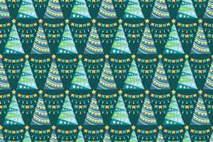 Seamless pattern with Christmas trees, endless repeating New Year event colorful pattern with decorative, stylized Christmas trees. vector