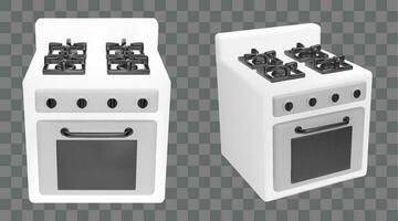 cerca 3d gas estufa con horno aislado vector interior icono para cocina. blanco realista Horno frente monitor vista. batería de cocina diseño lado objeto con encargarse de casa elemento recopilación.