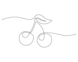 Continuous one line drawing of cherry. Vector illustration isolated on white background.