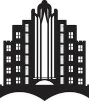 Skyline Majesty Black Apartment Logo Modern Living Icon Apartment Building in Black vector