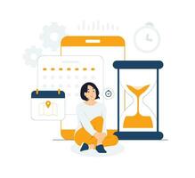 Time management, organizing schedule, planning calendar appointments, successfully completing work tasks concept illustration vector