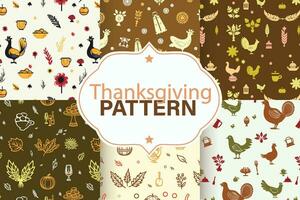 Thanksgiving Themed Pattern with Turkeys, Pumpkins, and Autumn Leaves vector