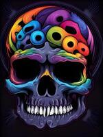 colorful skull and eye with rainbow colors photo