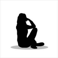 Girl sitting silhouette vector