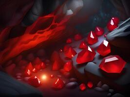 red crystals in dark cave background photo