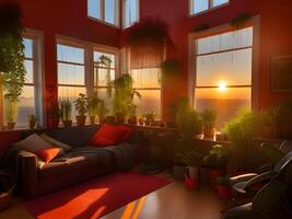 3d illustration of the living room with a beautiful view photo