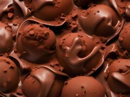 chocolate candies and a chocolate sauce background photo